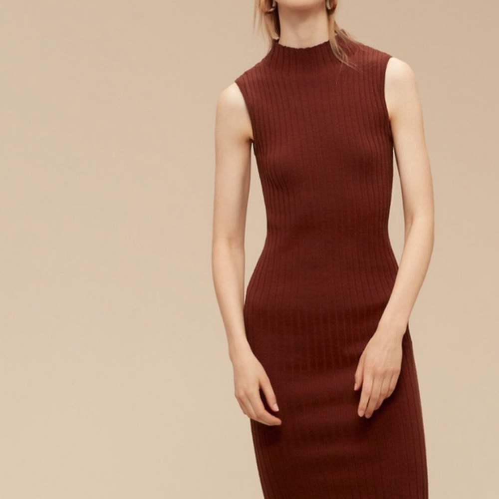 Wilfred Ribbed Knit Midi Dress in Rich Brown